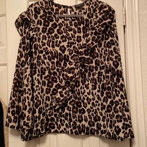 Leopard print blouse long sleeve ruffle detail